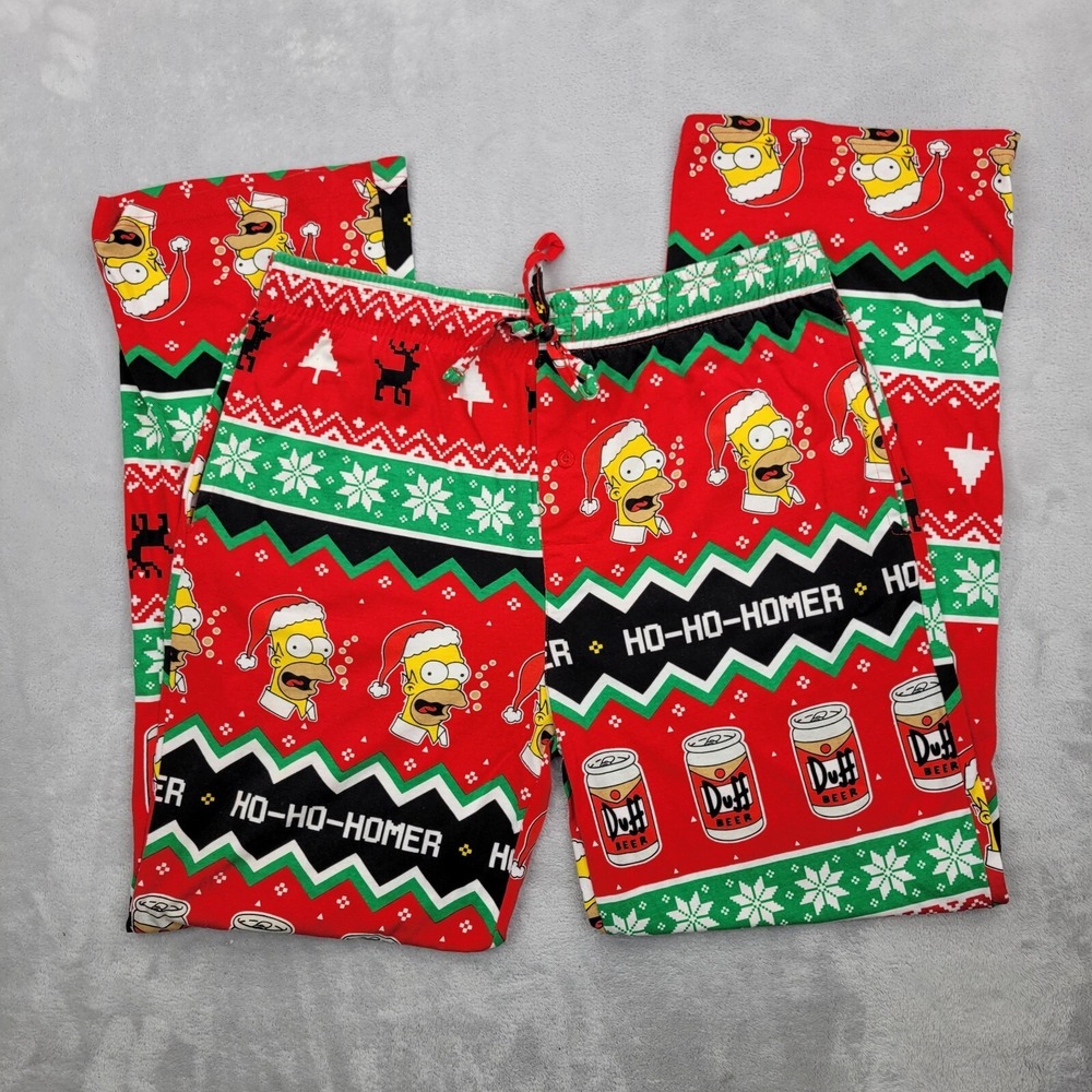 Simpsons Pants Men Medium Sleep Pajamas PJs Lounge Homer Santa Duff Christmas M